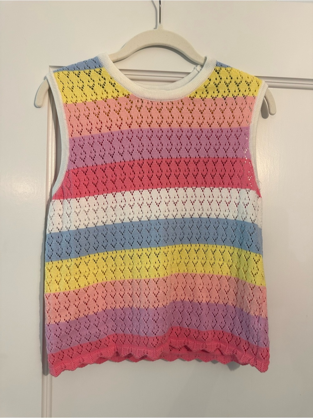 English Factory Women’s Small Sleeveless Knit Stripe Tank Top in Pastel Rainbow